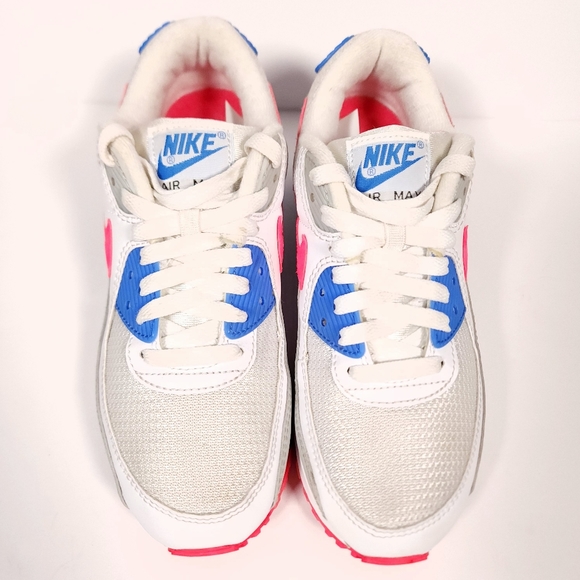 Nike Air Max 90 White/Hot Coral-Blue Crystal Womens Size 7 DA8856 100 Good Con - Picture 5 of 15